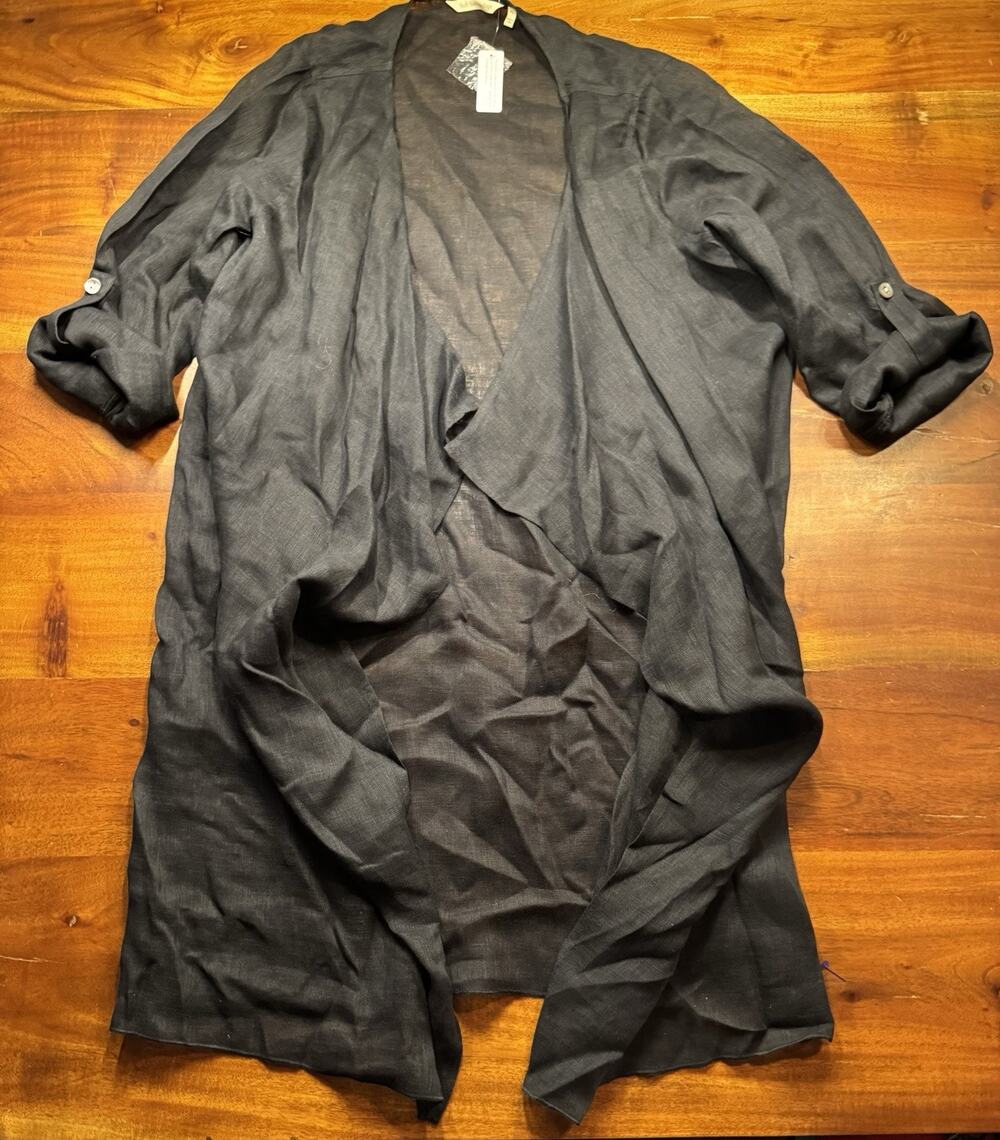 Soft Surroundings Women’s Black Linen Open Front Topper Beach Coverup Sz PL -NWT